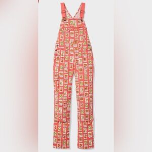NWOT super cute coral seed packet patterned overalls! Sz S but fits like M/L.
